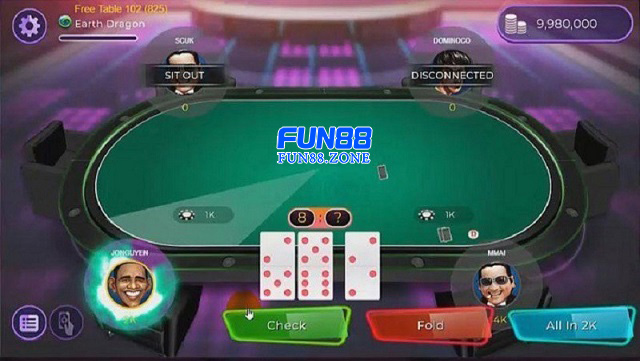 Giao diện bàn chơi Domino QQ Fun88