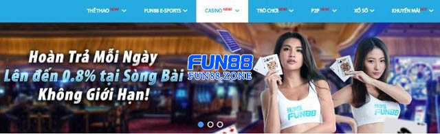 Giao diện truy cập vào Casino Fun88